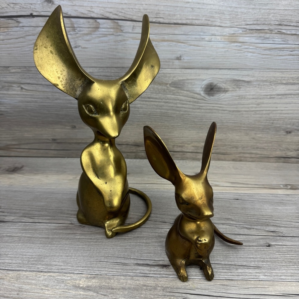 Vintage Pair of Leonard Solid Brass Mice w/ curled tails and big ears.